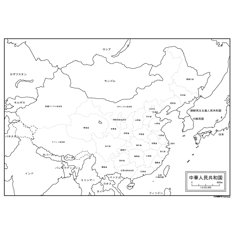 中国（中華人民共和国）の白地図 | 白地図専門店