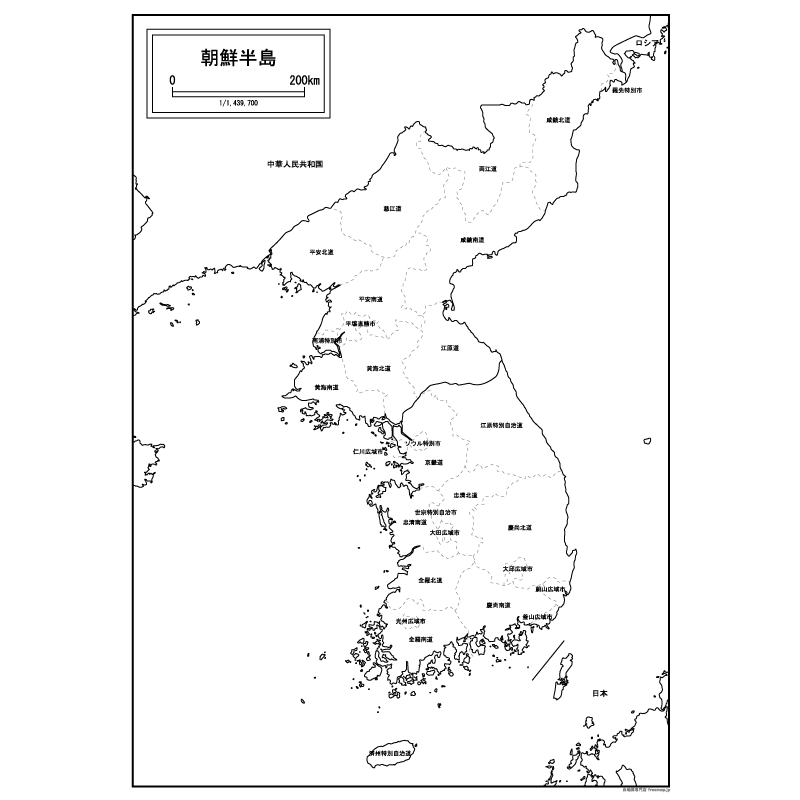 朝鮮半島の白地図のサムネイル