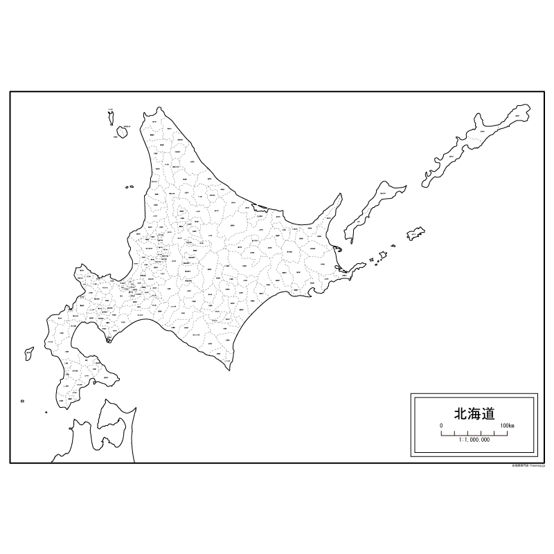 北海道（北方領土あり）の白地図のサムネイル