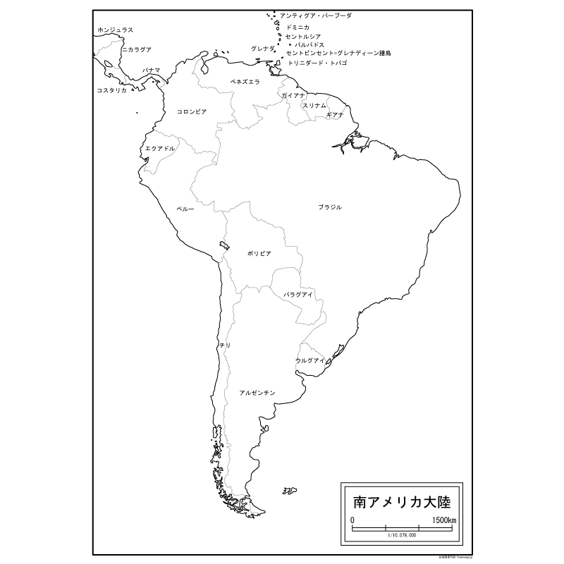 南アメリカ大陸の白地図のサムネイル