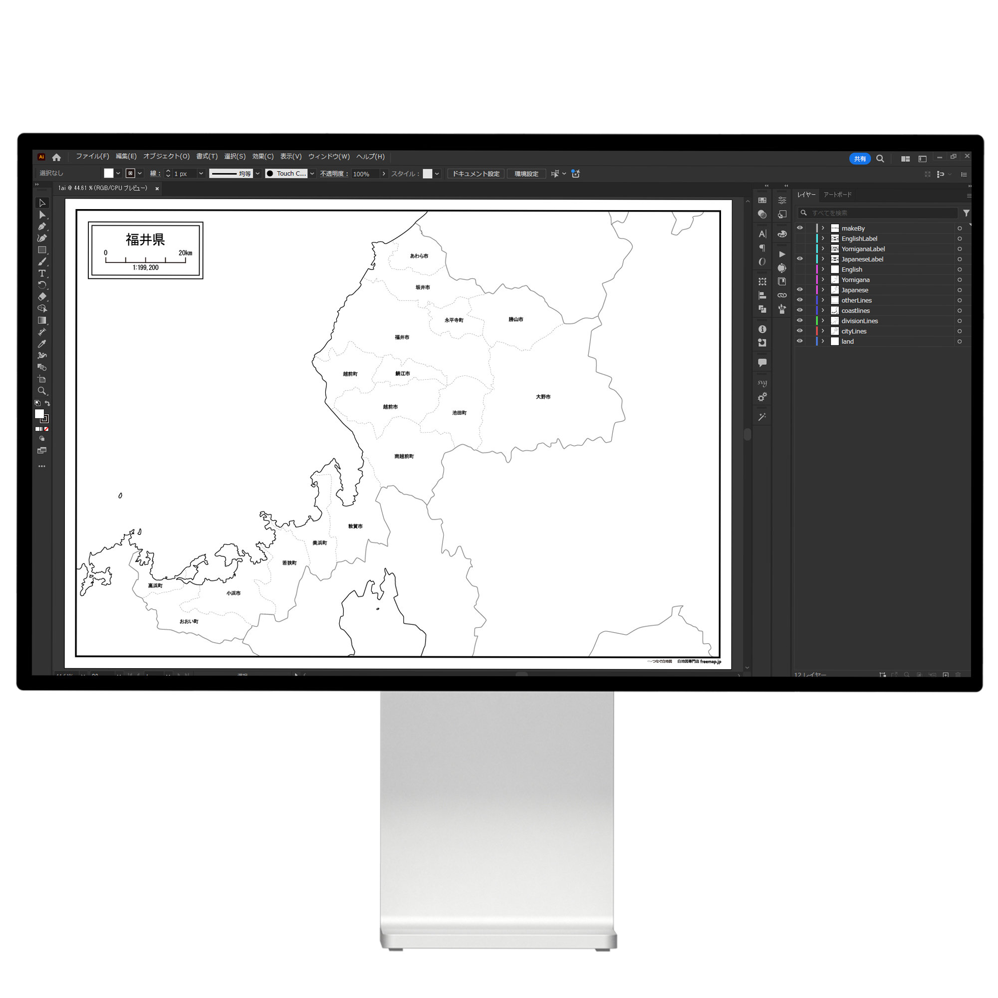 福井県の白地図データ