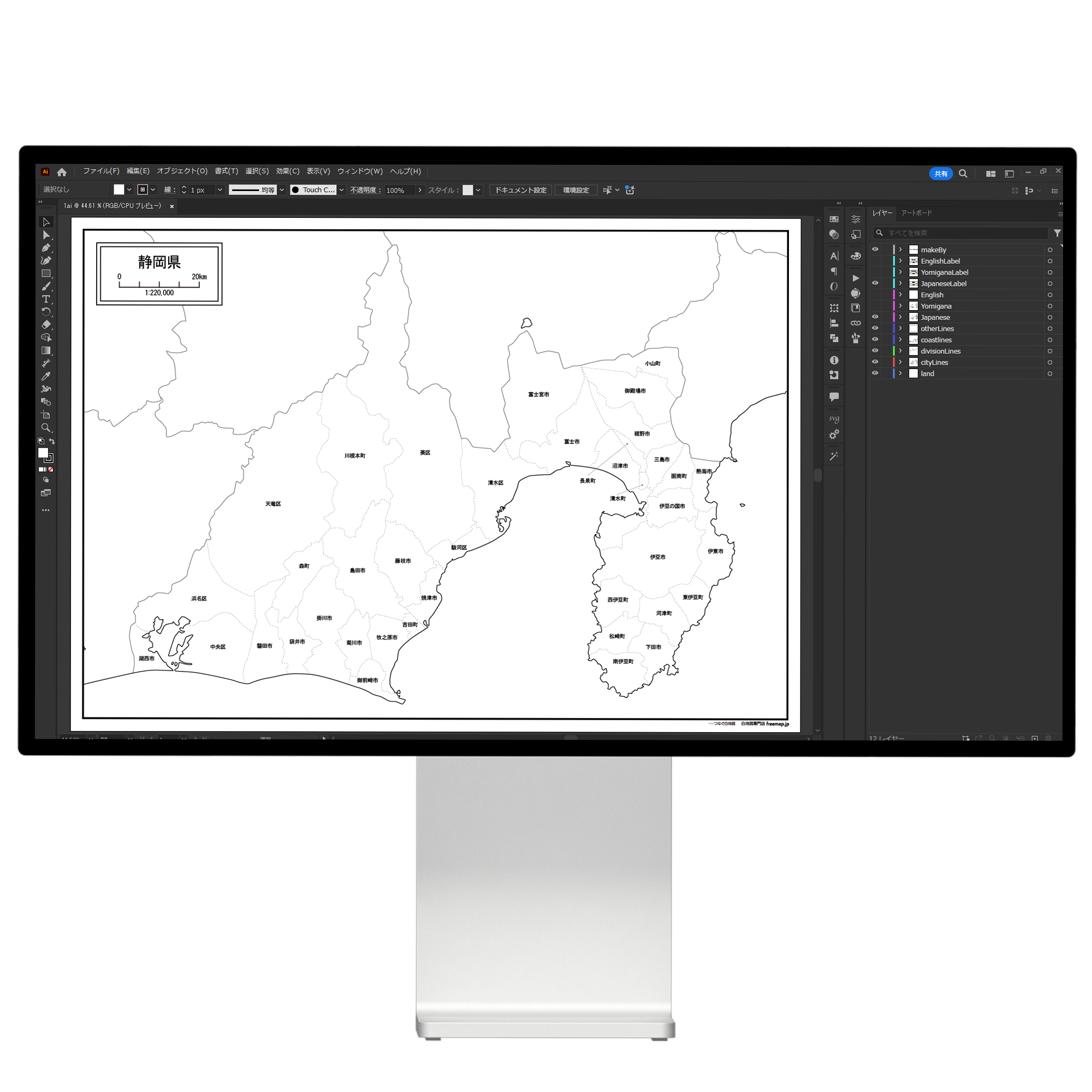 静岡県の白地図データ