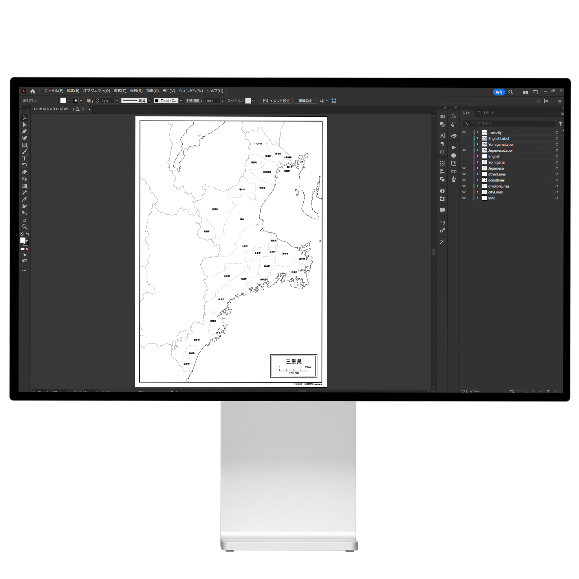 三重県の白地図データ