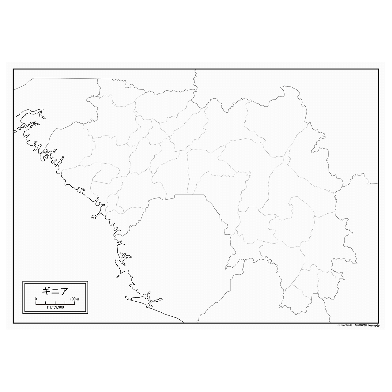 ギニアの紙の白地図