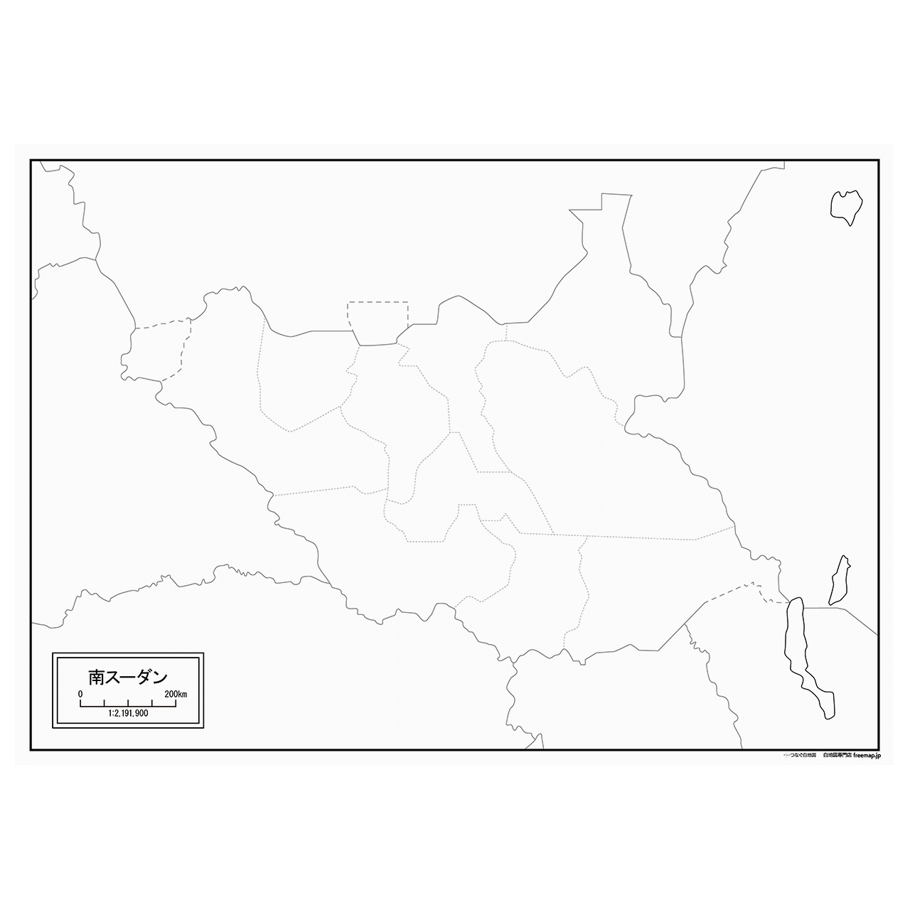 南スーダンの紙の白地図