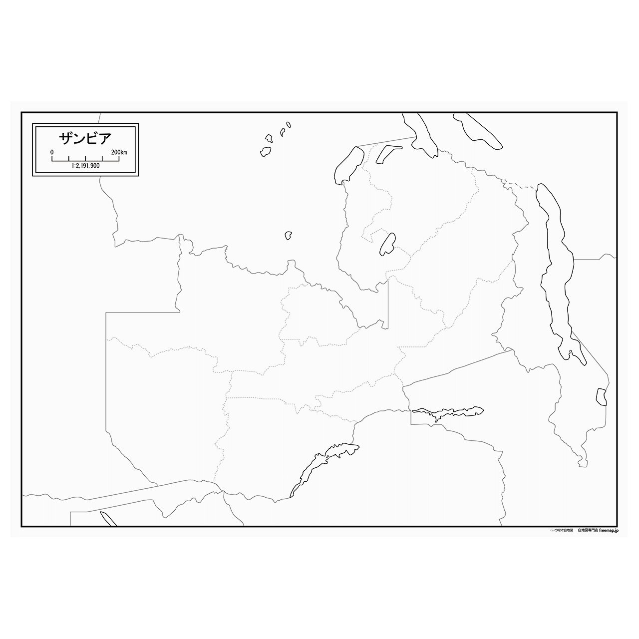 ザンビアの紙の白地図