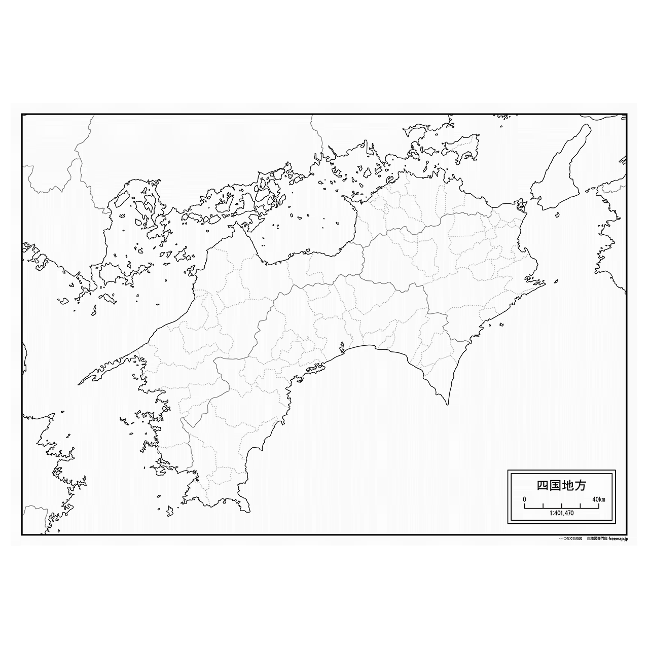 四国地方の紙の白地図