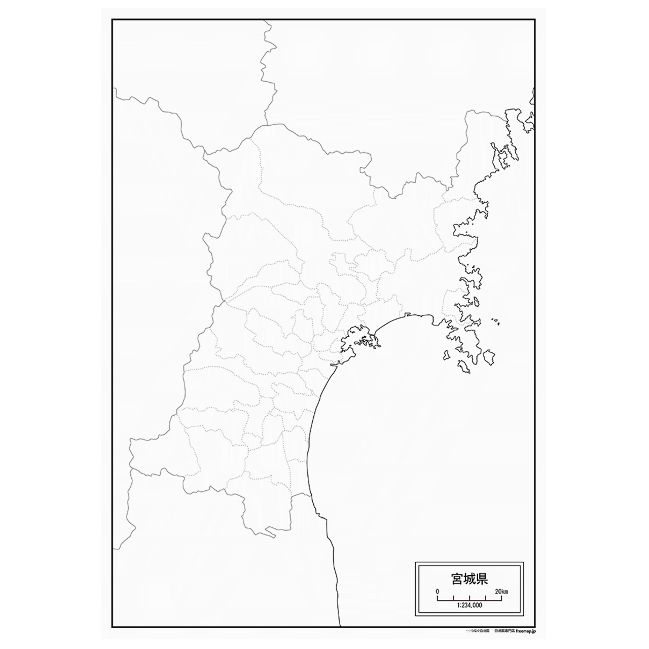 宮城県の紙の白地図