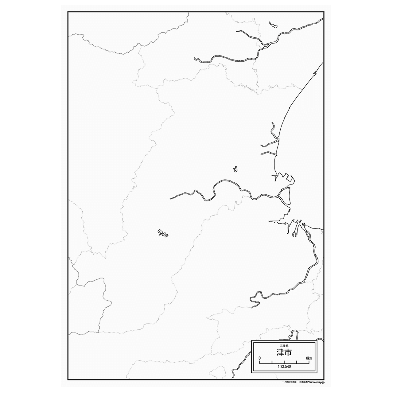 津市の紙の白地図