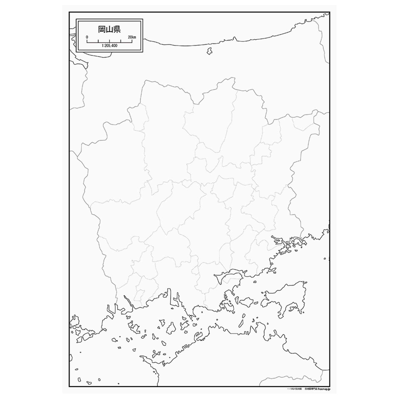 岡山県の紙の白地図