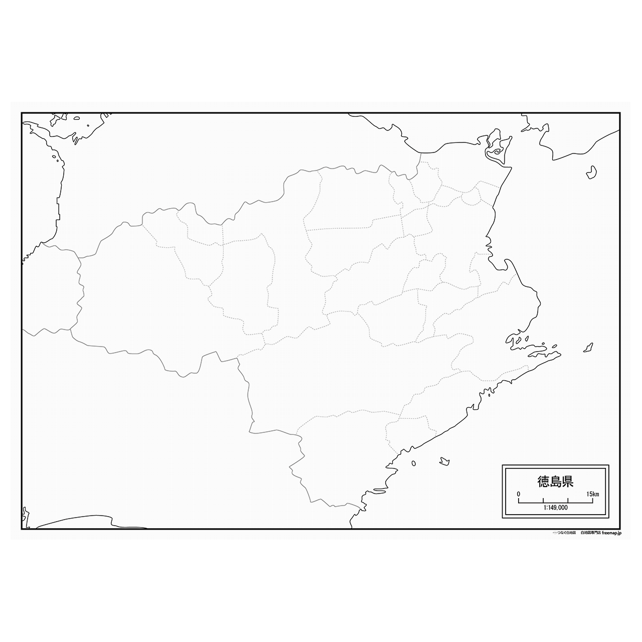 徳島県の紙の白地図