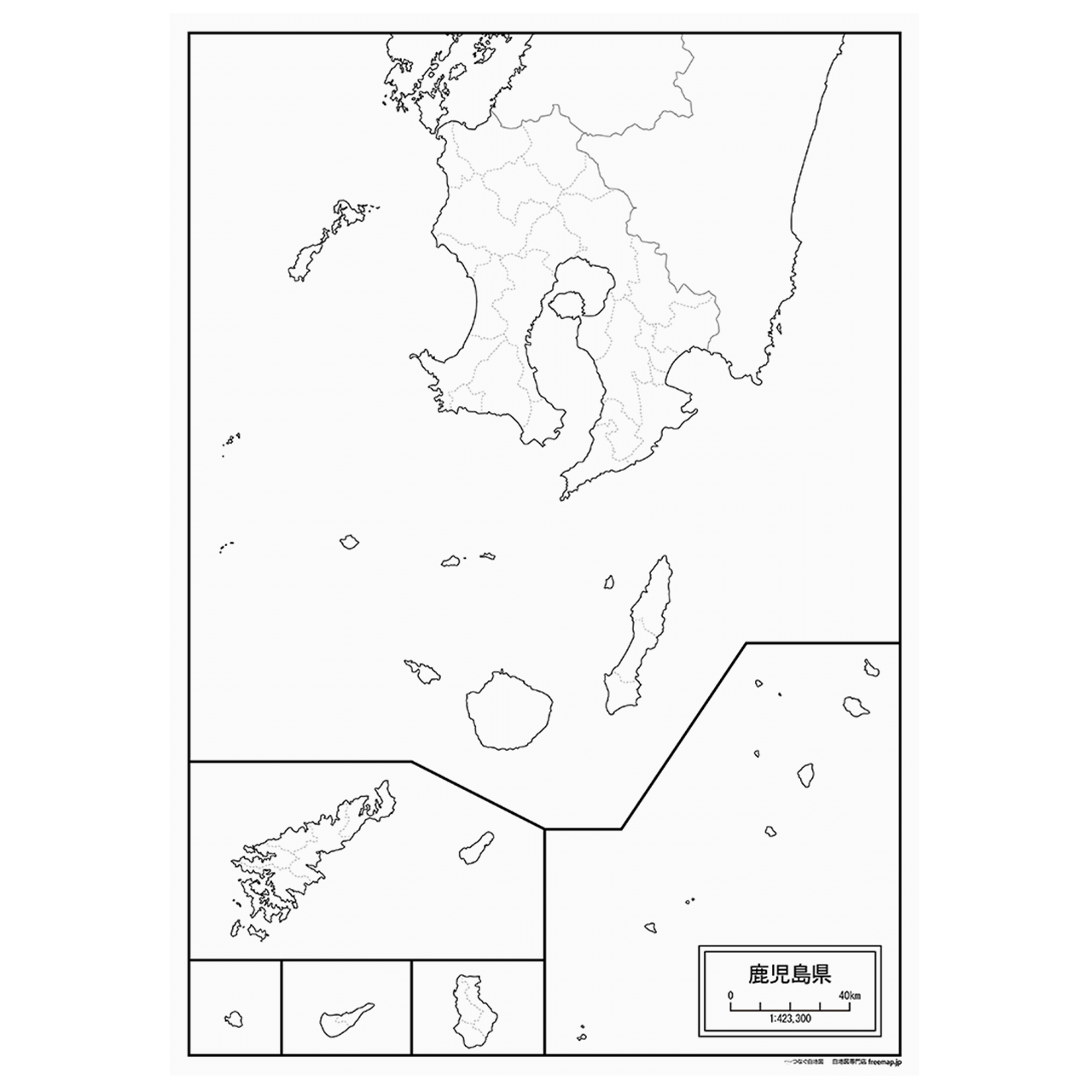 鹿児島県の紙の白地図
