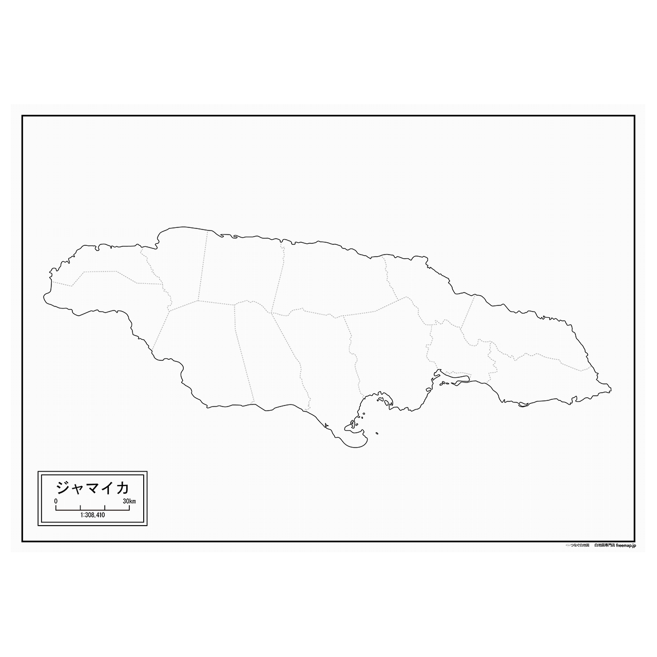 ジャマイカの紙の白地図
