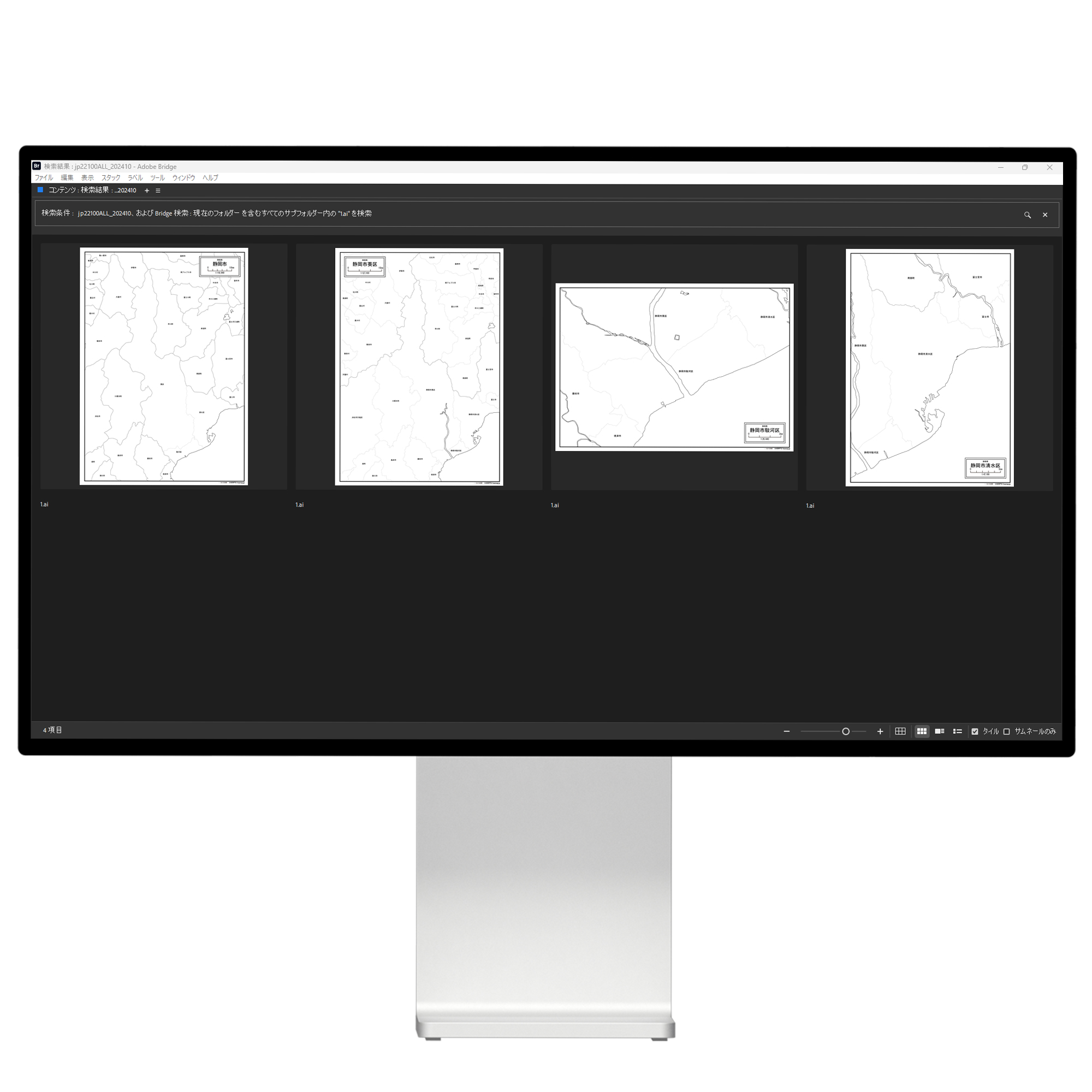 静岡市全体の白地図と各3区のセット（Aiファイル）