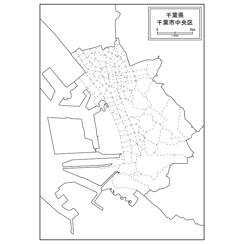 千葉市中央区の白地図のサムネイル