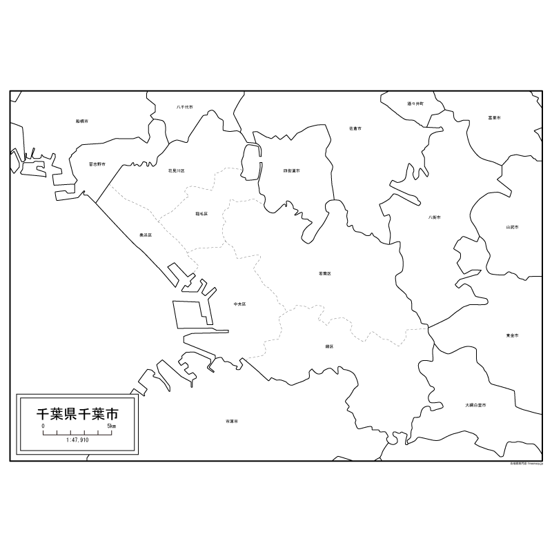 千葉県千葉市の白地図のサムネイル
