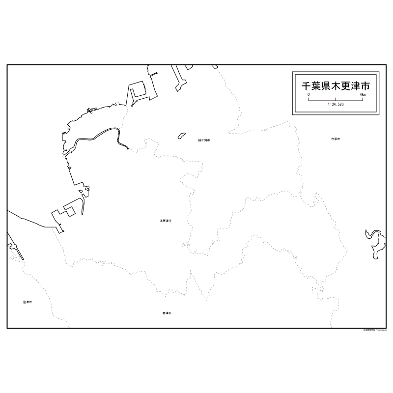 木更津市の白地図のサムネイル