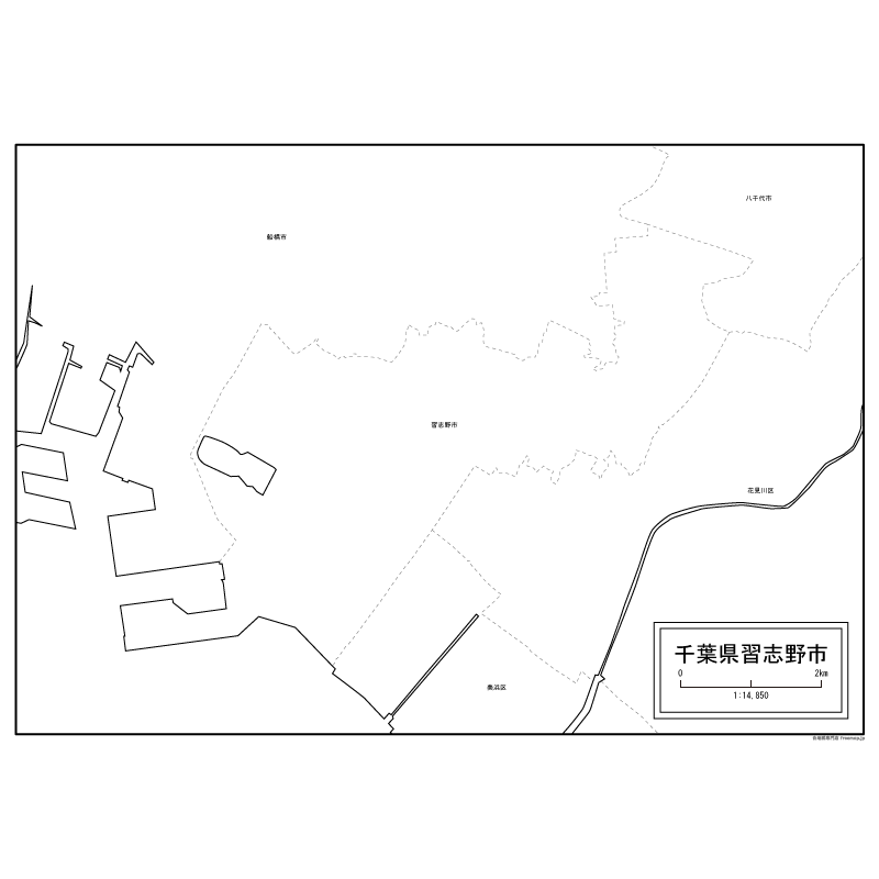 習志野市の白地図のサムネイル