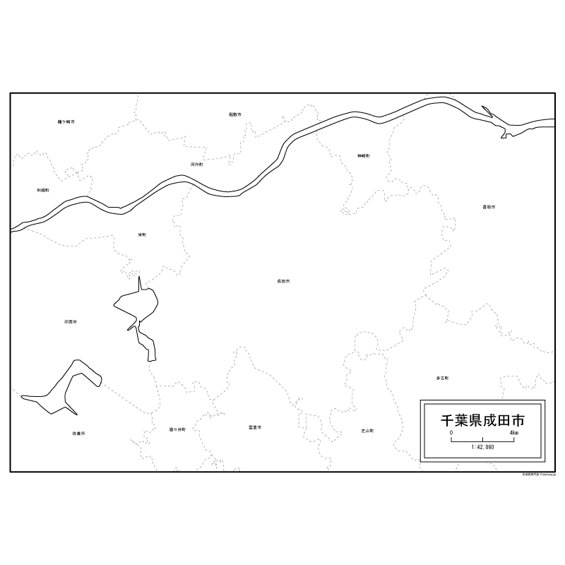 成田市の白地図のサムネイル