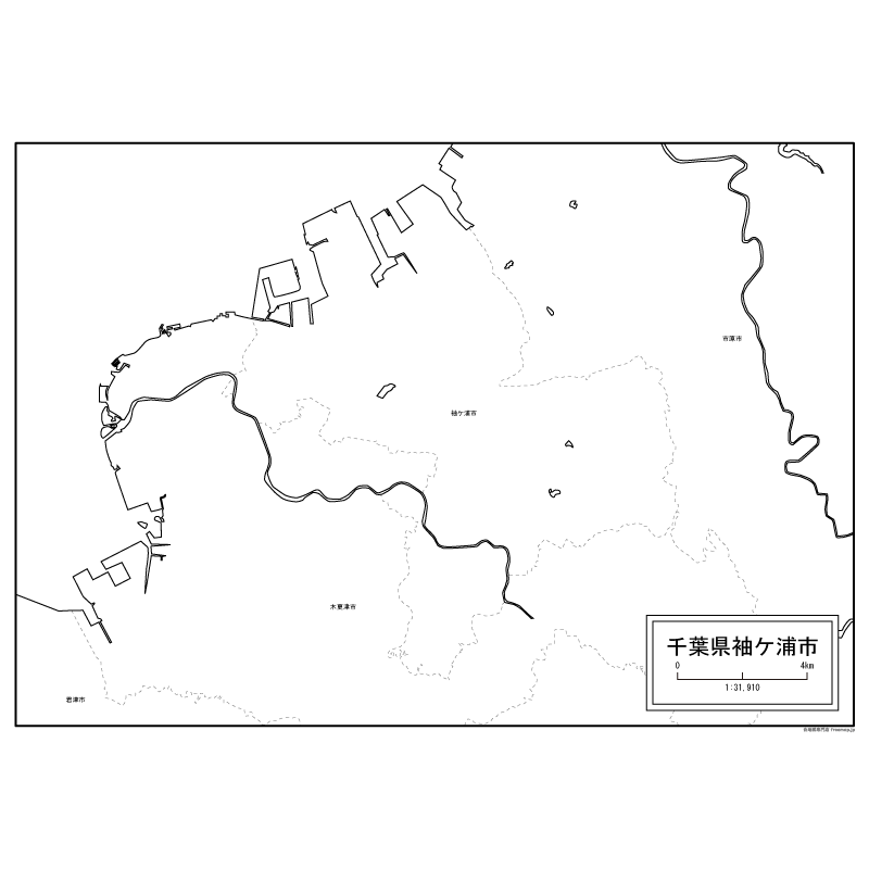 袖ケ浦市の白地図のサムネイル