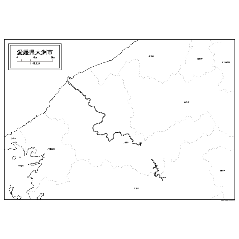 大洲市の白地図のサムネイル