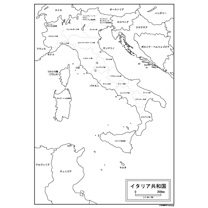 イタリアの白地図のサムネイル