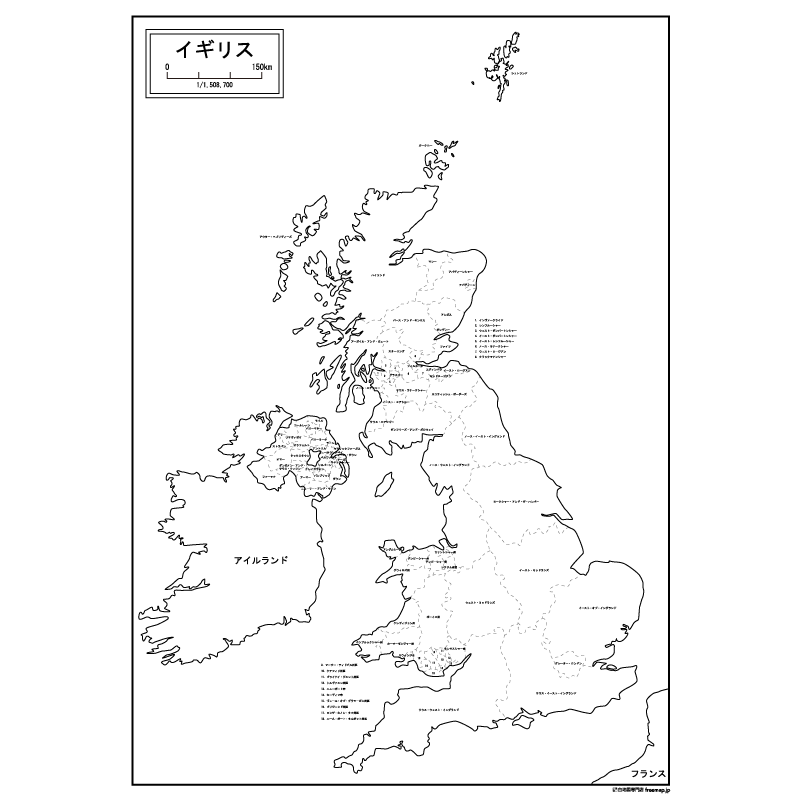 イギリス（詳細図）の白地図のサムネイル