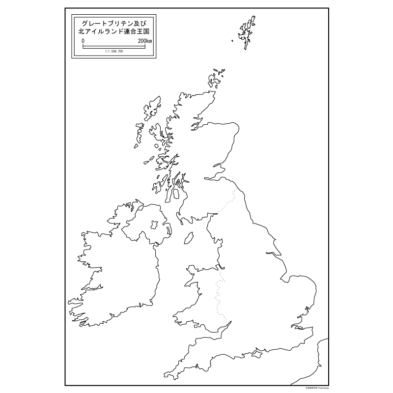 イギリス（カントリー表示）白地図のサムネイル