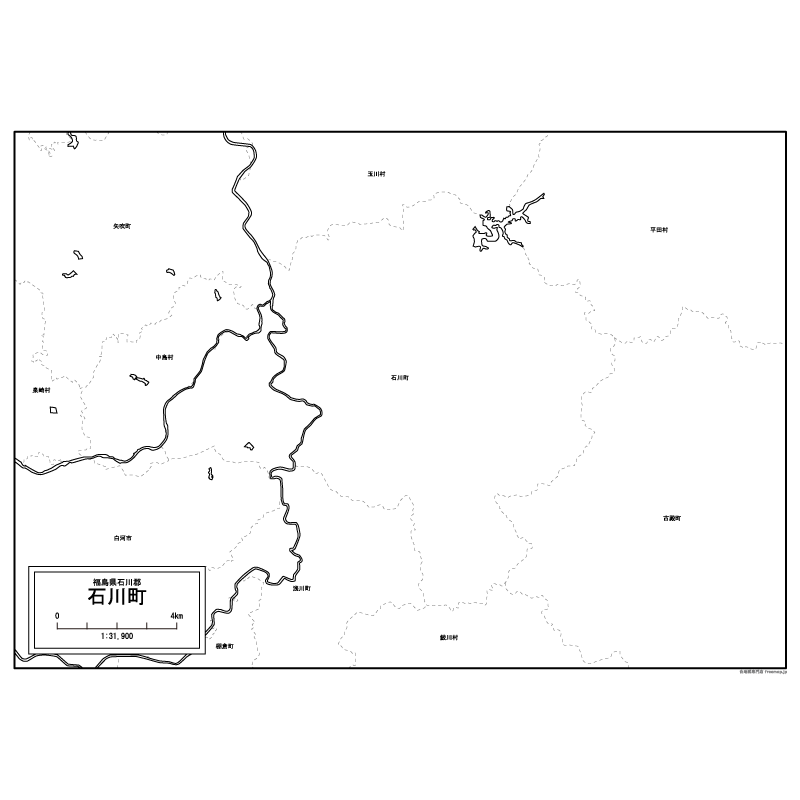 石川町の白地図のサムネイル