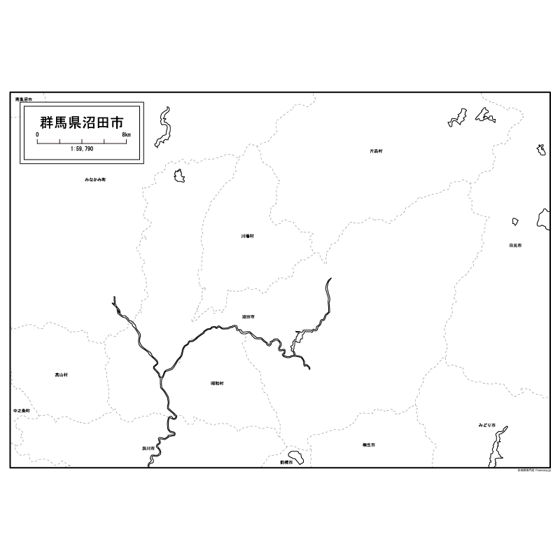 沼田市の白地図のサムネイル
