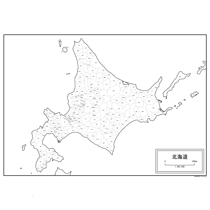 北海道（北方領土なし）の白地図のサムネイル