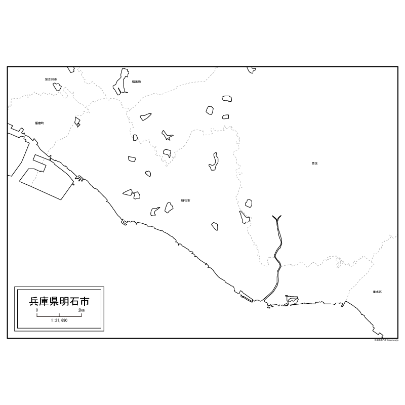 明石市の白地図のサムネイル