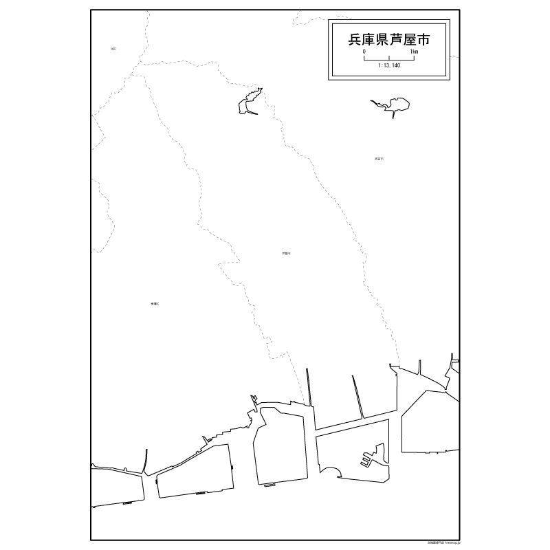 芦屋市の白地図のサムネイル