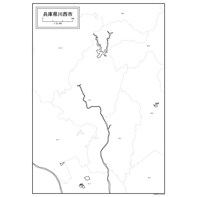 川西市の白地図のサムネイル