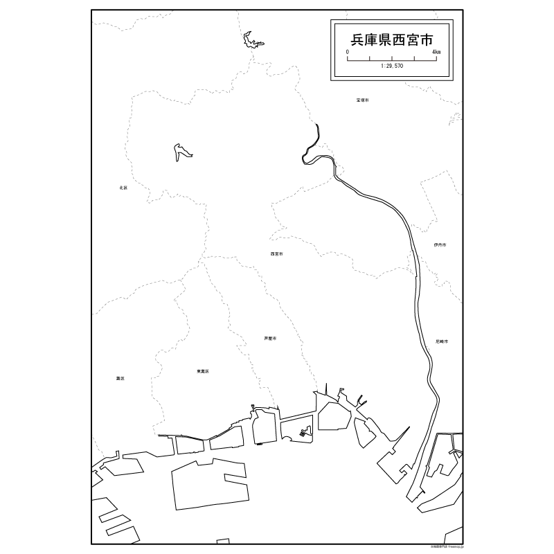 西宮市の白地図のサムネイル