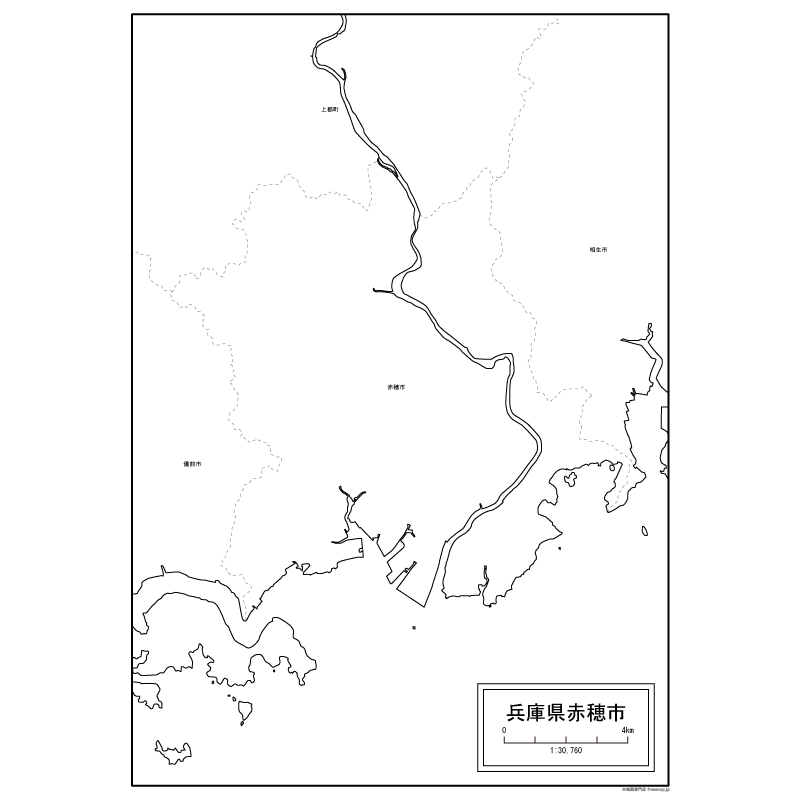 赤穂市の白地図のサムネイル