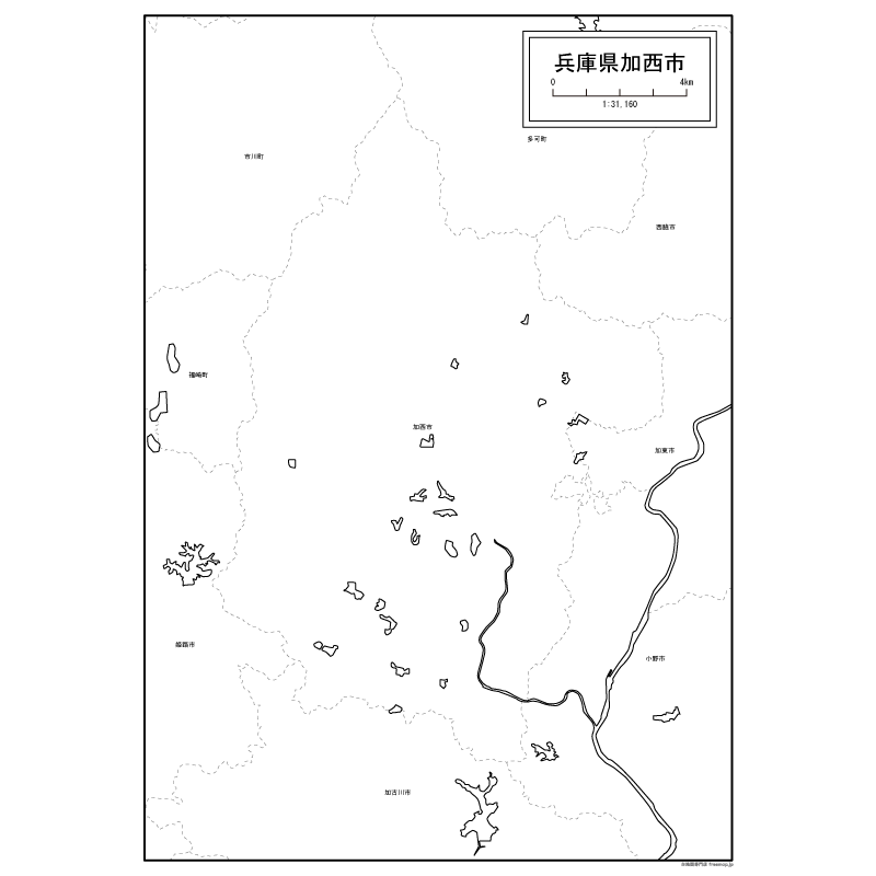 加西市の白地図のサムネイル