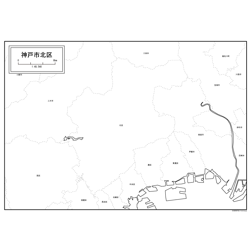 神戸市北区の白地図のサムネイル