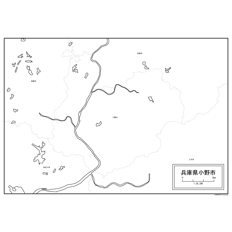 小野市の白地図のサムネイル