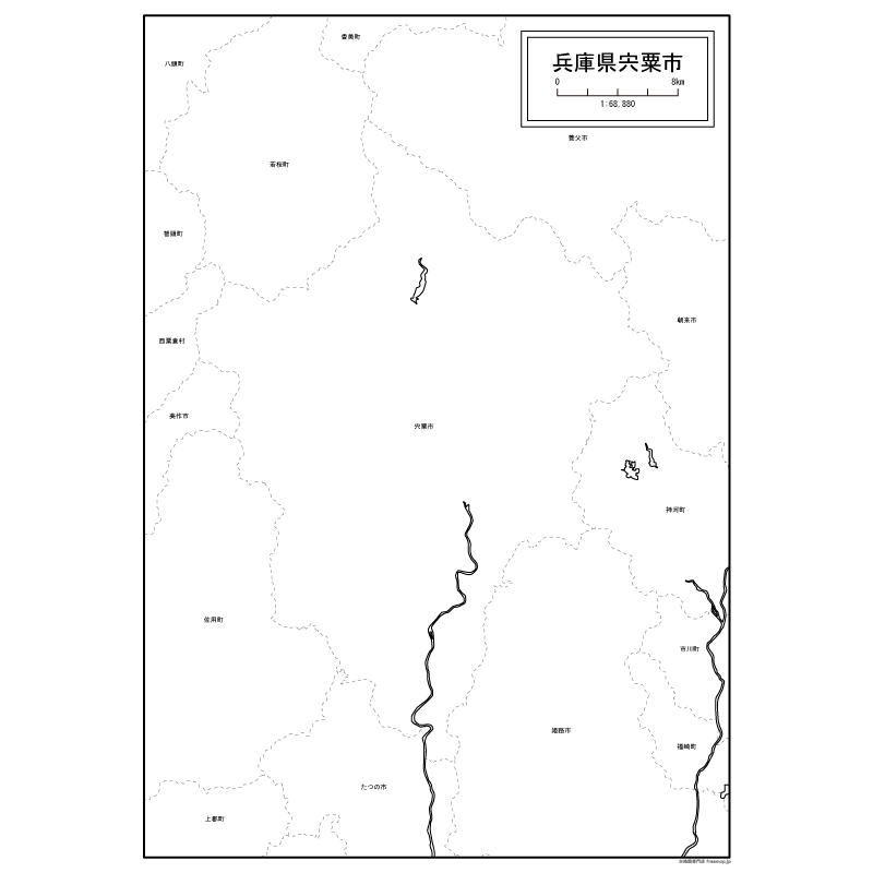 宍粟市の白地図のサムネイル