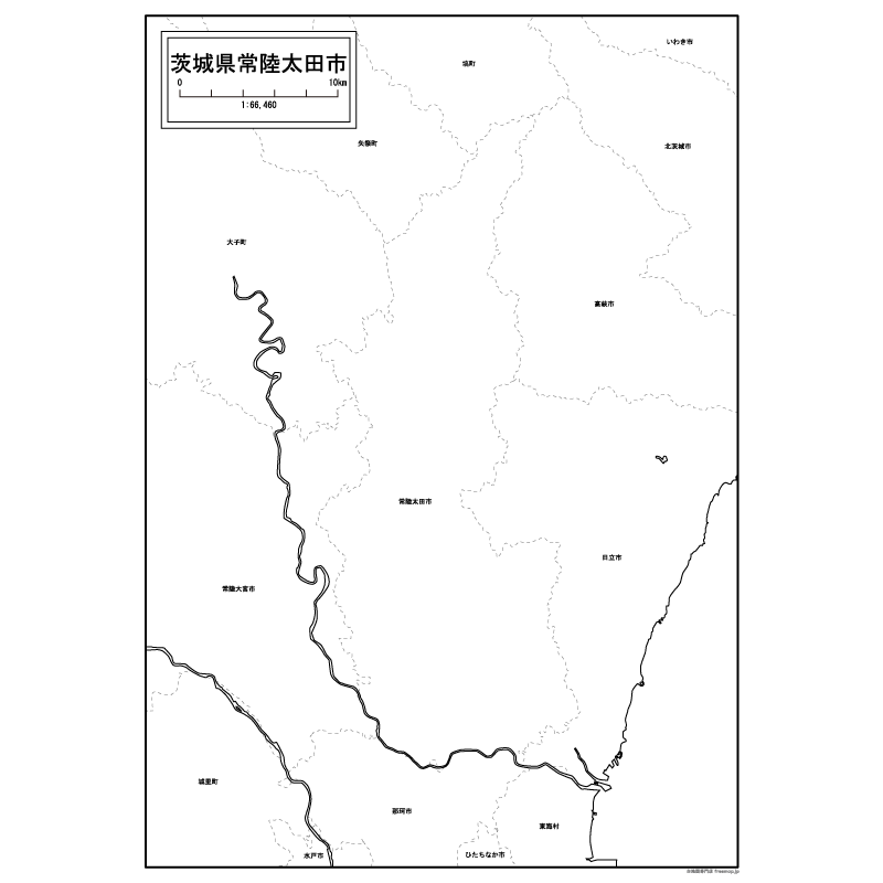 常陸太田市の白地図のサムネイル