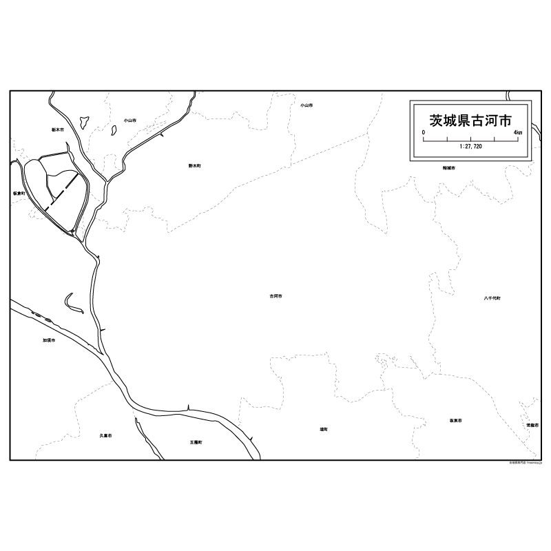 古河市の白地図のサムネイル