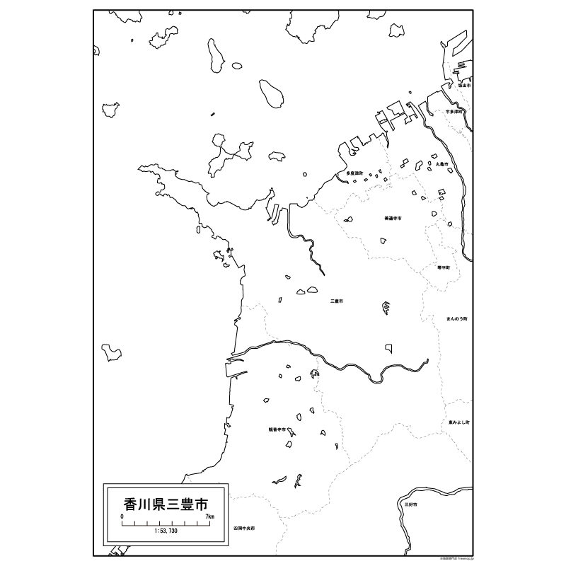 三豊市の白地図のサムネイル