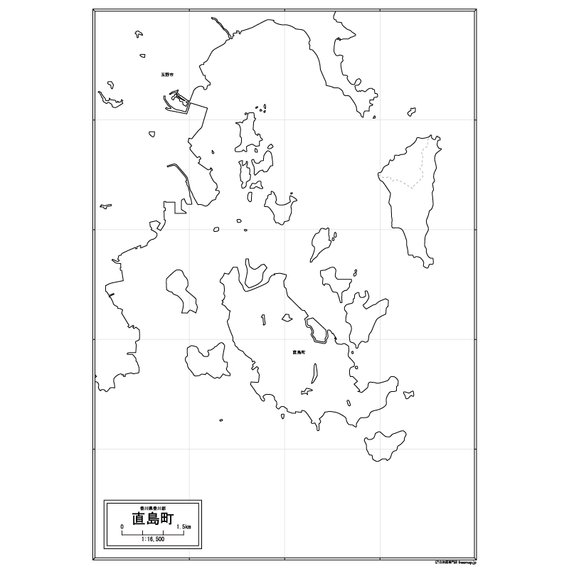 直島町の白地図のサムネイル