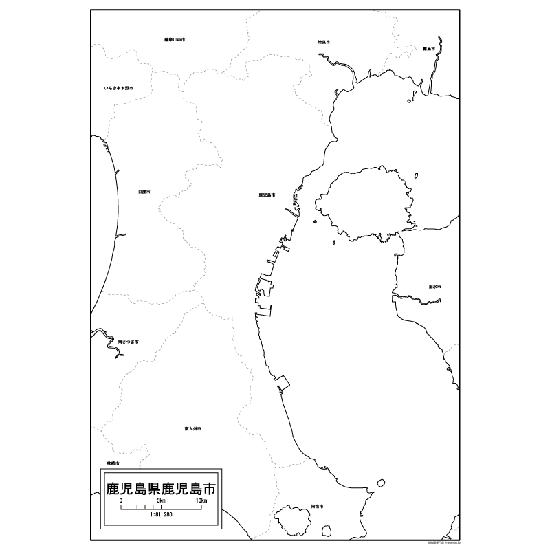 鹿児島市の白地図のサムネイル