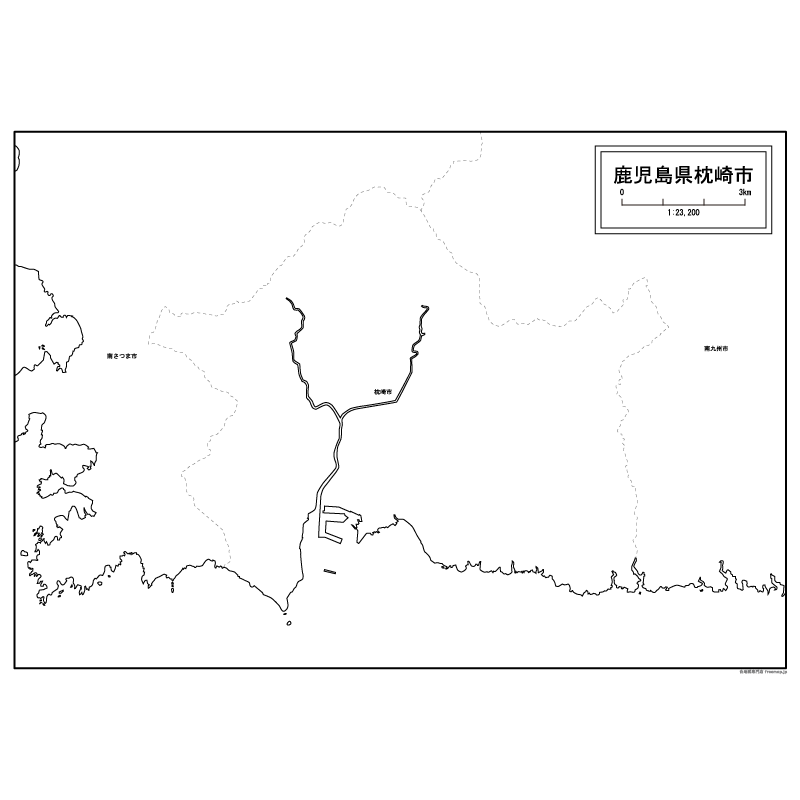 枕崎市の白地図のサムネイル