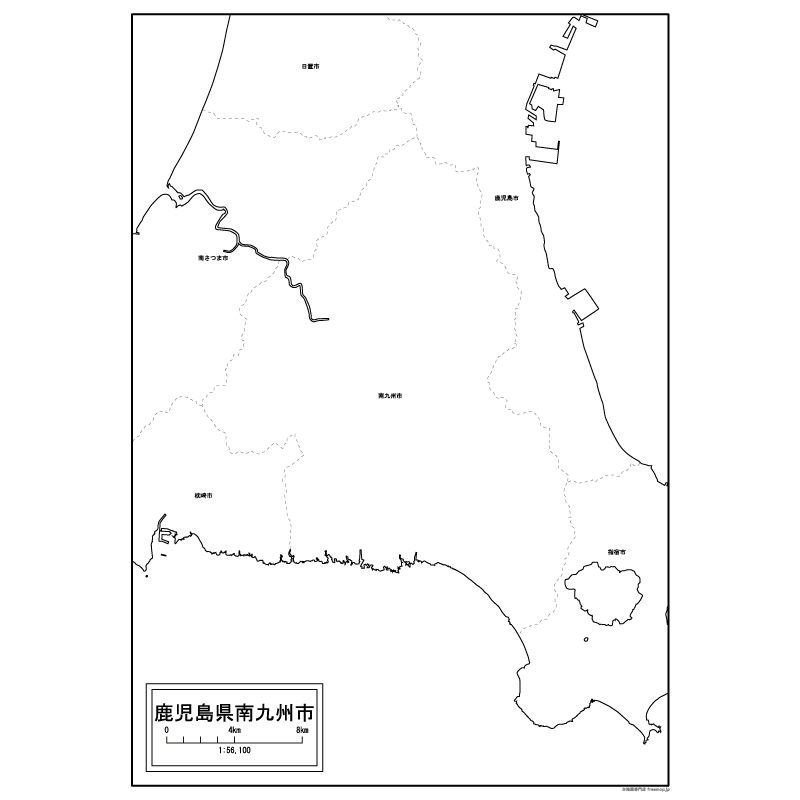 南九州市の白地図のサムネイル