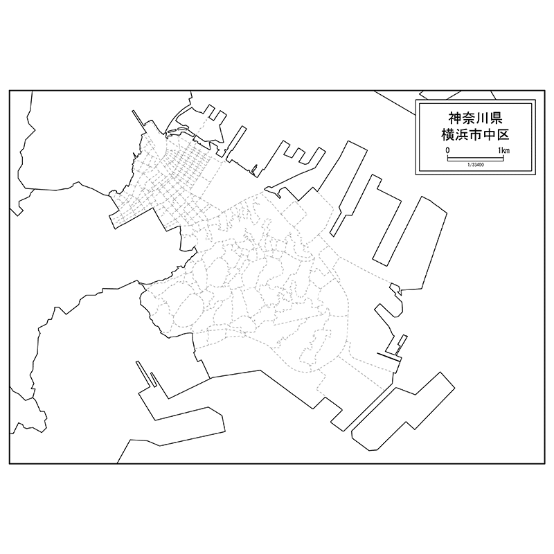横浜市中区の白地図のサムネイル