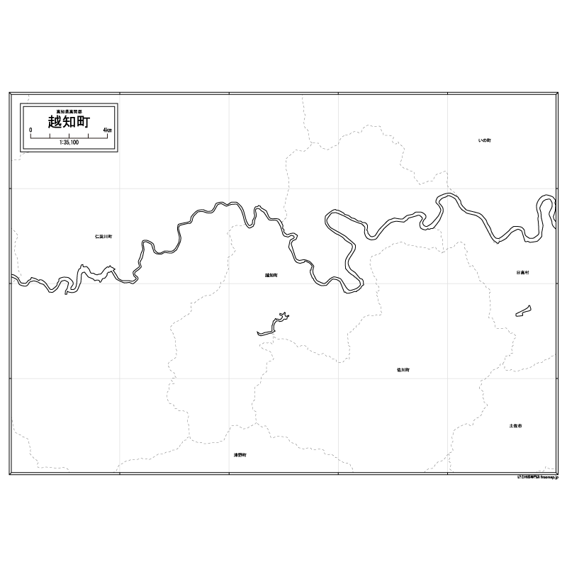 越知町の白地図のサムネイル