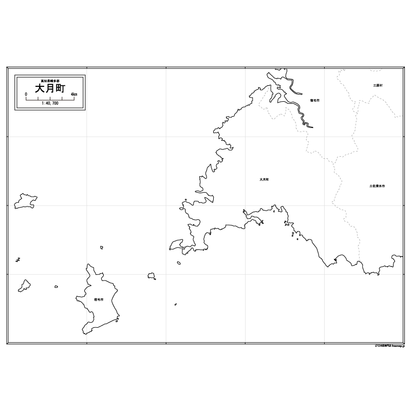 大月町の白地図のサムネイル